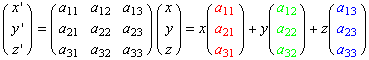 (x ') = (a     a     a  ) (x) = x(a  ) + y(a  ) + z(a  )           11    12    13           11 ...     a     a            a        a        a           31    32    33           31       32       33